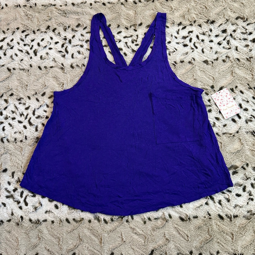 NWT Free People Criss Cross Pocket Scoop Violet Purple Oversized Linen Tank Top